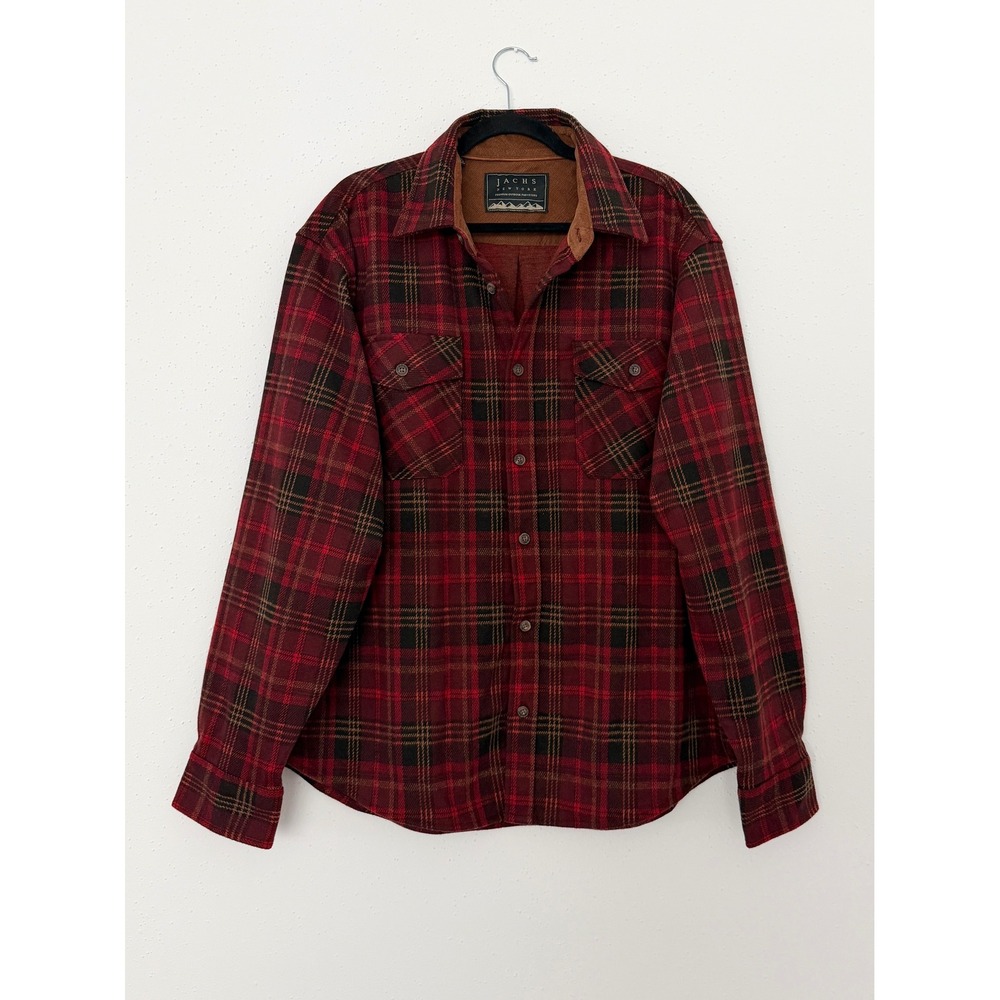 Jachs New York Men's Plaid Knit Flannel Button-Up Shirt Shacket Red Sz XXL